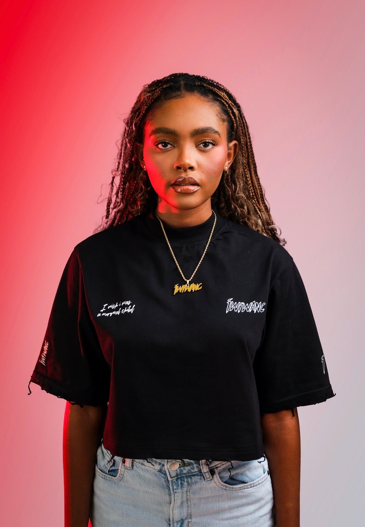 Influential character distressed crop top